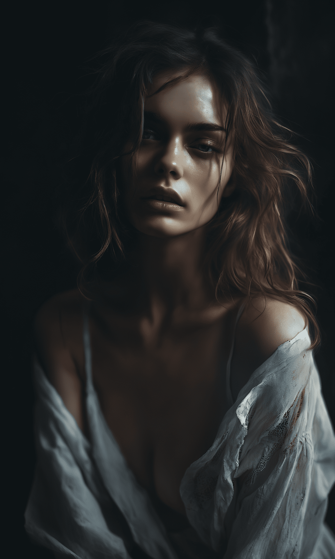 Portrait Of A Beautiful Woman, Chiaroscuro Lighting, Emotions, Sensual Pose, Close-Up, High Dynamic Range, Hdr, Raw Photo, Studio Photography, Low Key Prompthero Prompt Fa81785638B Portrait of a beautiful woman, chiaroscuro lighting, emotions, sensual pose, close-up, high dynamic range, hdr, raw photo, studio photography, low key